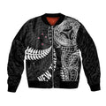 Aotearoa Volleyball Custom Bomber Jacket Silver Ferns and Maori Tribal Black