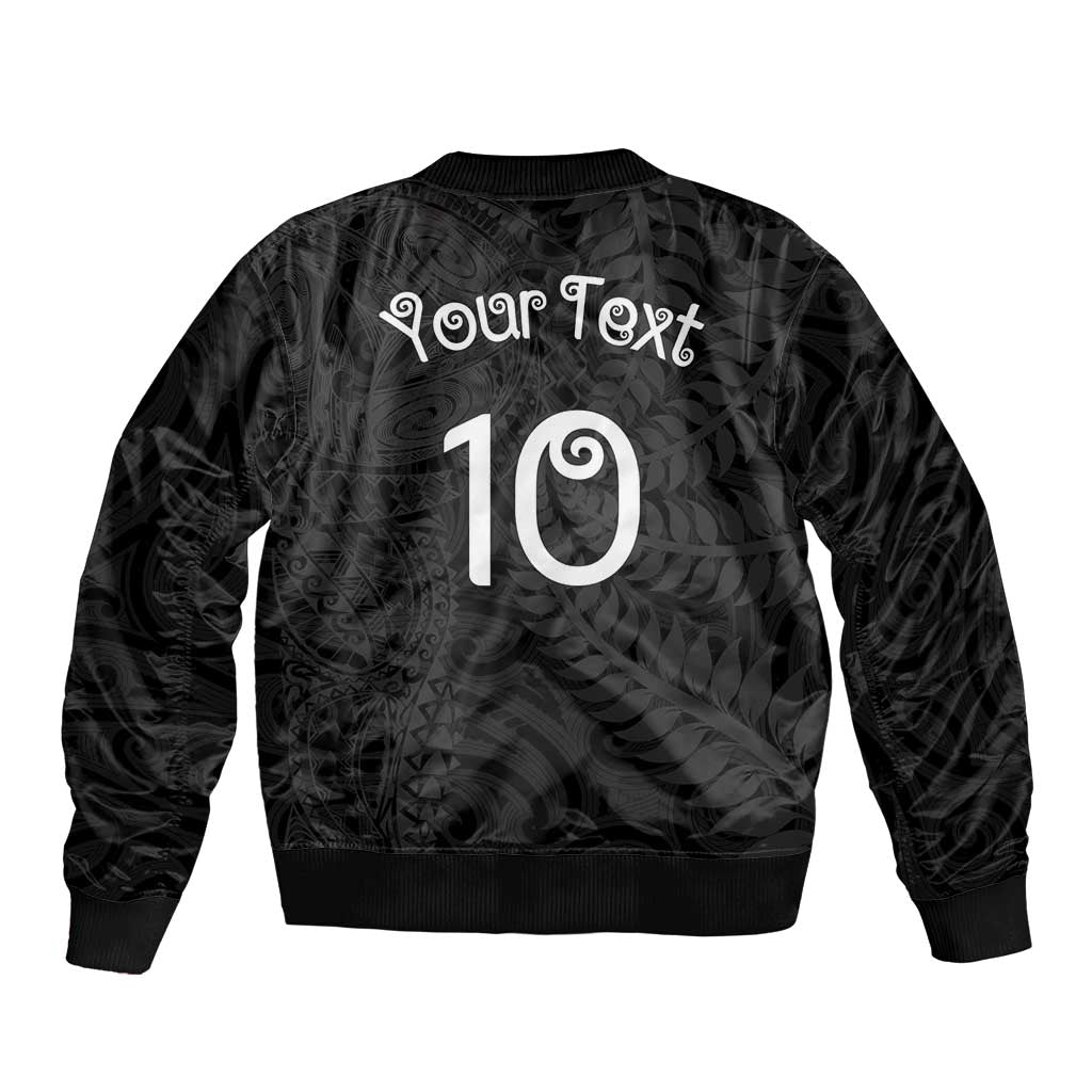 Aotearoa Volleyball Custom Bomber Jacket Silver Ferns and Maori Tribal Black
