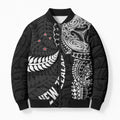 Aotearoa Volleyball Custom Bomber Puffer Jacket Silver Ferns and Maori Tribal Black