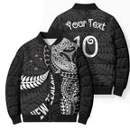 Aotearoa Volleyball Custom Bomber Puffer Jacket Silver Ferns and Maori Tribal Black