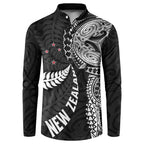 Aotearoa Volleyball Custom Button Sweatshirt Silver Ferns and Maori Tribal Black