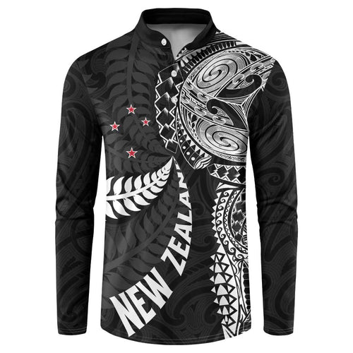 Aotearoa Volleyball Custom Button Sweatshirt Silver Ferns and Maori Tribal Black