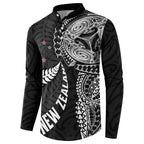 Aotearoa Volleyball Custom Button Sweatshirt Silver Ferns and Maori Tribal Black