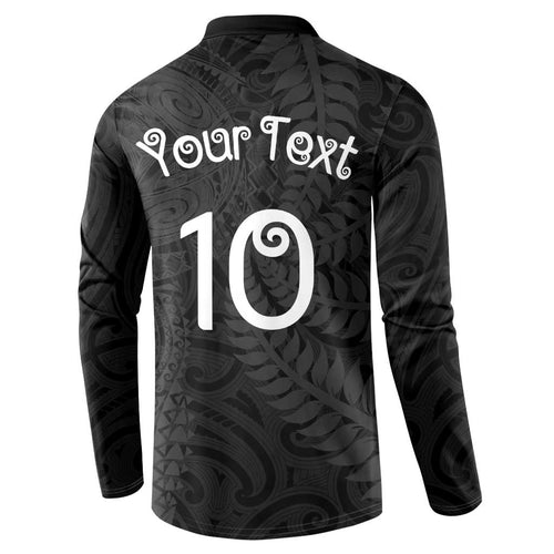 Aotearoa Volleyball Custom Button Sweatshirt Silver Ferns and Maori Tribal Black