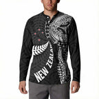 Aotearoa Volleyball Custom Button Sweatshirt Silver Ferns and Maori Tribal Black