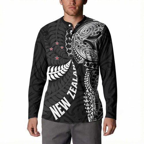 Aotearoa Volleyball Custom Button Sweatshirt Silver Ferns and Maori Tribal Black