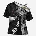 Aotearoa Volleyball Custom Cross Shoulder Shirt Silver Ferns and Maori Tribal Black