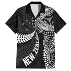 Aotearoa Volleyball Custom Hawaiian Shirt Silver Ferns and Maori Tribal Black
