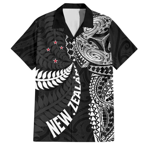 Aotearoa Volleyball Custom Hawaiian Shirt Silver Ferns and Maori Tribal Black