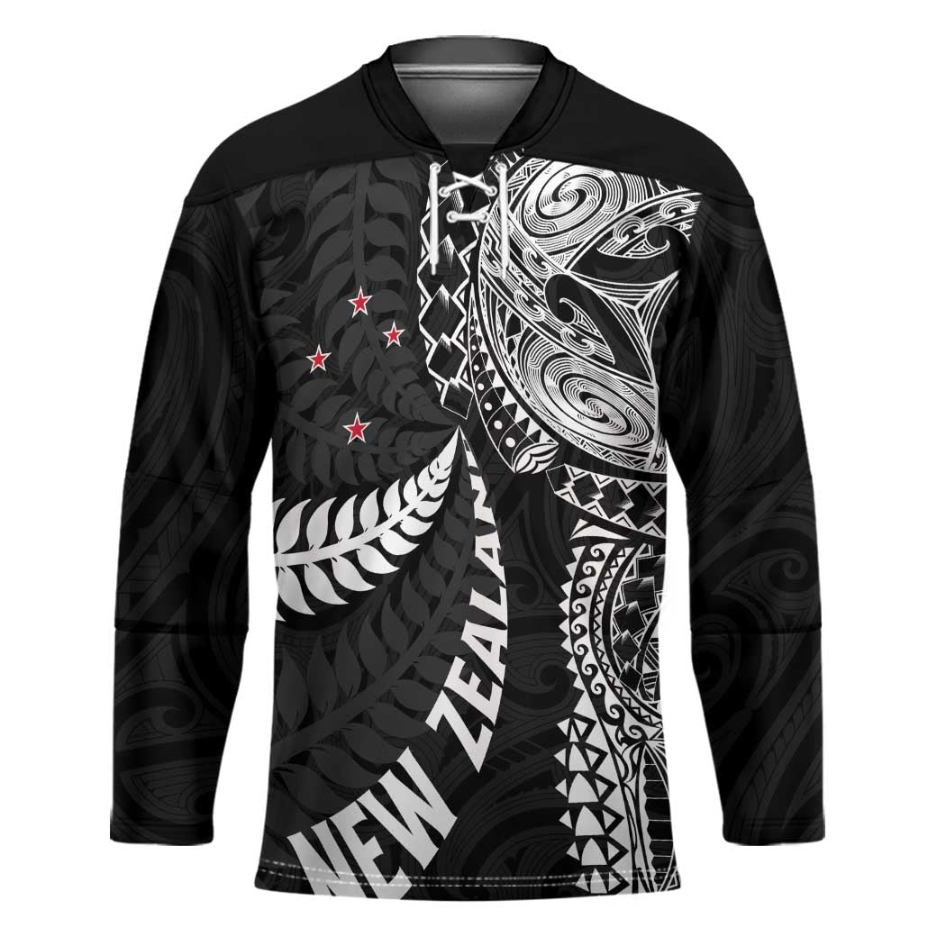 Aotearoa Volleyball Custom Hockey Jersey Silver Ferns and Maori Tribal Black