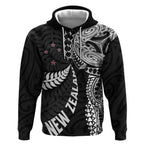 Aotearoa Volleyball Custom Hoodie Silver Ferns and Maori Tribal Black
