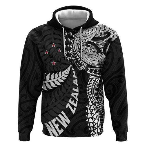 Aotearoa Volleyball Custom Hoodie Silver Ferns and Maori Tribal Black
