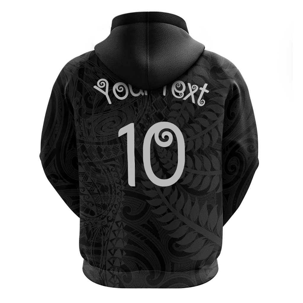 Aotearoa Volleyball Custom Hoodie Silver Ferns and Maori Tribal Black
