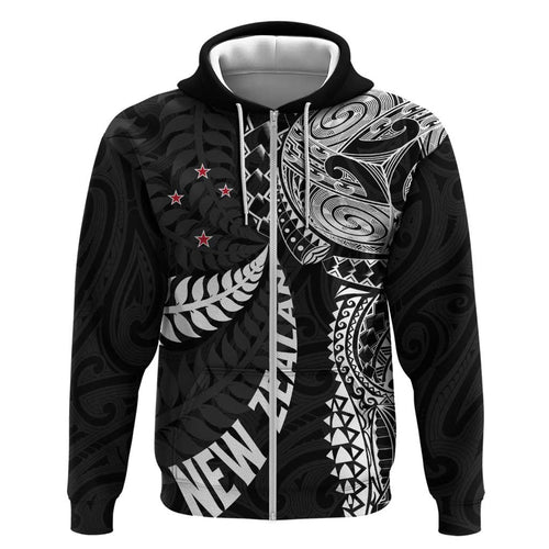 Aotearoa Volleyball Custom Hoodie Silver Ferns and Maori Tribal Black