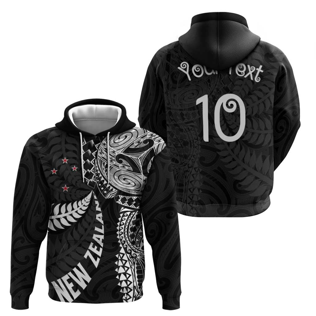 Aotearoa Volleyball Custom Hoodie Silver Ferns and Maori Tribal Black
