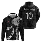 Aotearoa Volleyball Custom Hoodie Silver Ferns and Maori Tribal Black
