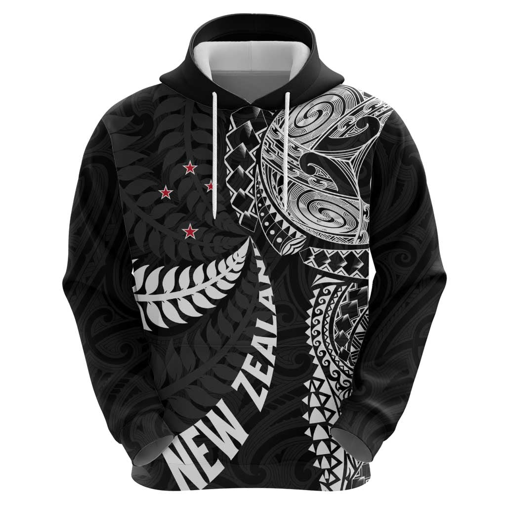 Aotearoa Volleyball Custom Hoodie Silver Ferns and Maori Tribal Black
