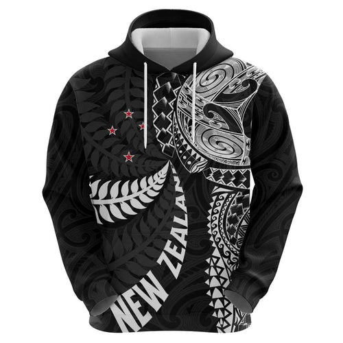 Aotearoa Volleyball Custom Hoodie Silver Ferns and Maori Tribal Black