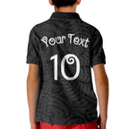 Aotearoa Volleyball Custom Kid Polo Shirt Silver Ferns and Maori Tribal Black