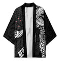 Aotearoa Volleyball Custom Kimono Silver Ferns and Maori Tribal Black