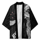 Aotearoa Volleyball Custom Kimono Silver Ferns and Maori Tribal Black