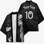 Aotearoa Volleyball Custom Kimono Silver Ferns and Maori Tribal Black
