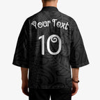 Aotearoa Volleyball Custom Kimono Silver Ferns and Maori Tribal Black