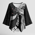 Aotearoa Volleyball Custom Kimono Sleeve Blouse Silver Ferns and Maori Tribal Black