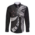 Aotearoa Volleyball Custom Long Sleeve Button Shirt Silver Ferns and Maori Tribal Black