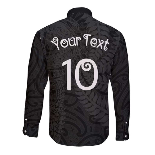 Aotearoa Volleyball Custom Long Sleeve Button Shirt Silver Ferns and Maori Tribal Black