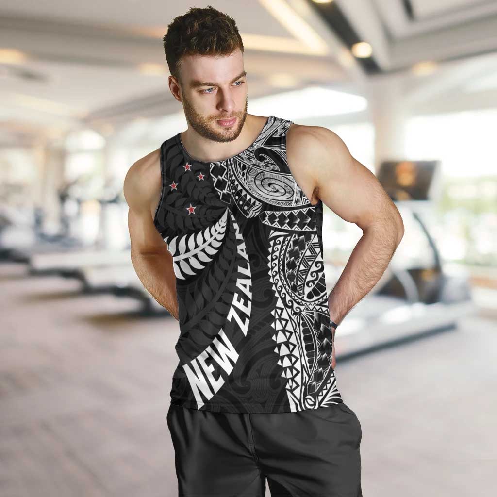 Aotearoa Volleyball Custom Men Tank Top Silver Ferns and Maori Tribal Black