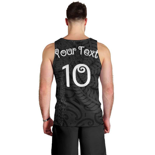 Aotearoa Volleyball Custom Men Tank Top Silver Ferns and Maori Tribal Black