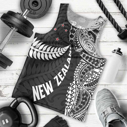 Aotearoa Volleyball Custom Men Tank Top Silver Ferns and Maori Tribal Black