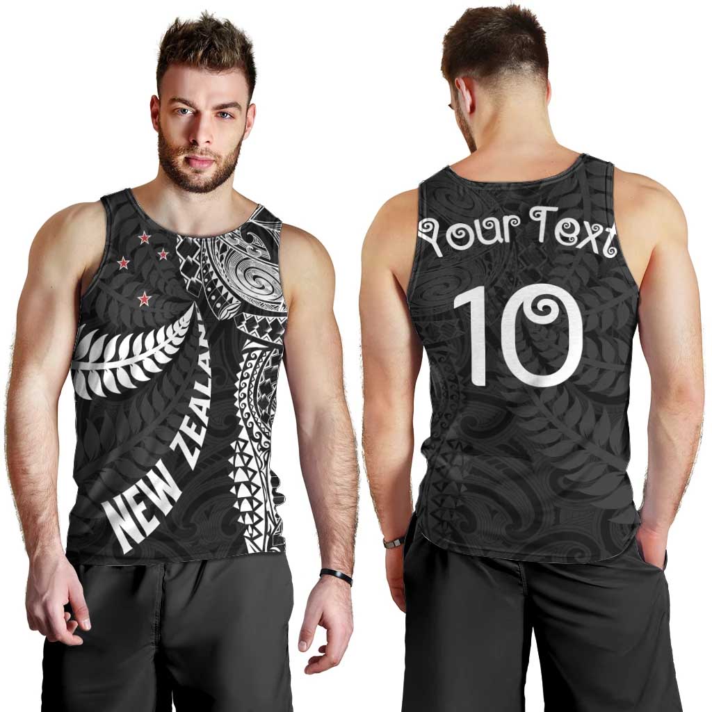 Aotearoa Volleyball Custom Men Tank Top Silver Ferns and Maori Tribal Black