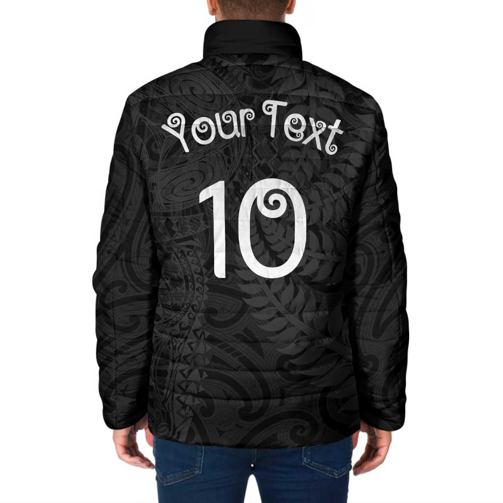 Aotearoa Volleyball Custom Padded Jacket Silver Ferns and Maori Tribal Black