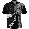 Aotearoa Volleyball Custom Polo Shirt Silver Ferns and Maori Tribal Black
