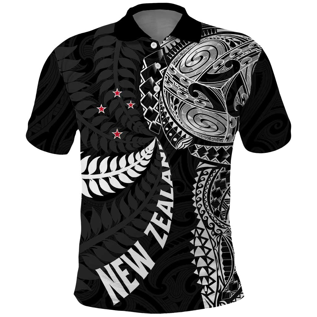 Aotearoa Volleyball Custom Polo Shirt Silver Ferns and Maori Tribal Black