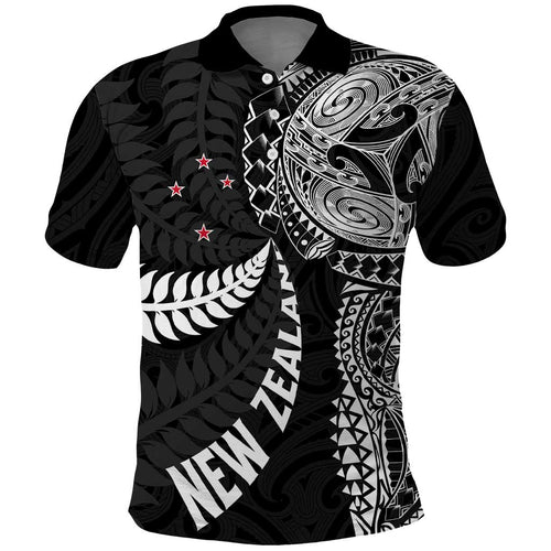 Aotearoa Volleyball Custom Polo Shirt Silver Ferns and Maori Tribal Black