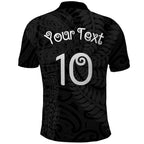 Aotearoa Volleyball Custom Polo Shirt Silver Ferns and Maori Tribal Black