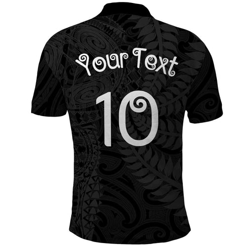 Aotearoa Volleyball Custom Polo Shirt Silver Ferns and Maori Tribal Black