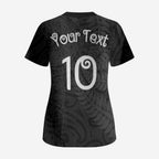 Aotearoa Volleyball Custom Scrub Top Silver Ferns and Maori Tribal Black