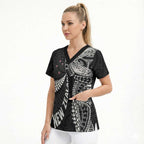 Aotearoa Volleyball Custom Scrub Top Silver Ferns and Maori Tribal Black