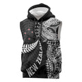 Aotearoa Volleyball Custom Sleeveless Hoodie Silver Ferns and Maori Tribal Black