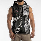 Aotearoa Volleyball Custom Sleeveless Hoodie Silver Ferns and Maori Tribal Black