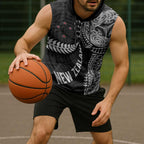 Aotearoa Volleyball Custom Sleeveless Hoodie Silver Ferns and Maori Tribal Black