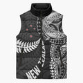 Aotearoa Volleyball Custom Sleeveless Puffer Jacket Silver Ferns and Maori Tribal Black