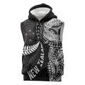 Aotearoa Volleyball Custom Sleeveless Zip Hoodie Silver Ferns and Maori Tribal Black