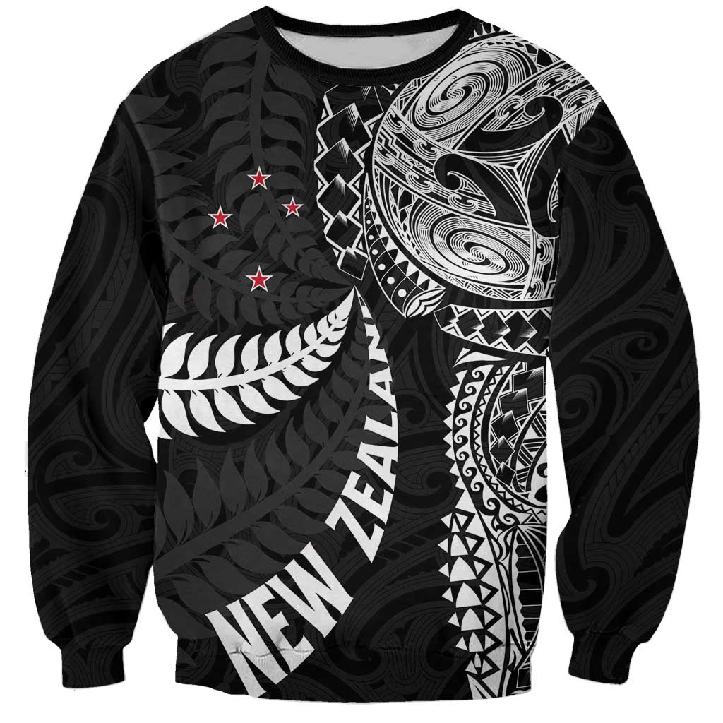 Aotearoa Volleyball Custom Sweatshirt Silver Ferns and Maori Tribal Black