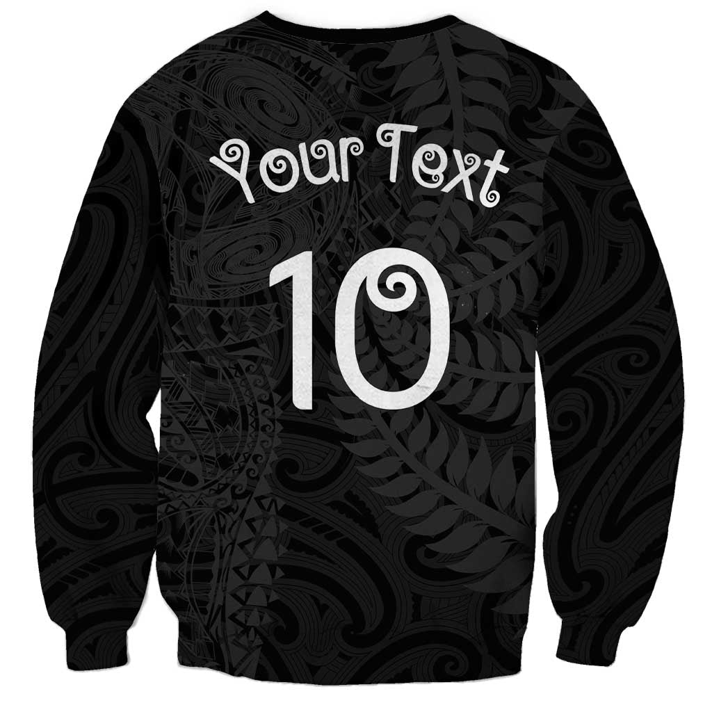 Aotearoa Volleyball Custom Sweatshirt Silver Ferns and Maori Tribal Black