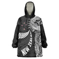 Aotearoa Volleyball Custom Wearable Blanket Hoodie Silver Ferns and Maori Tribal Black
